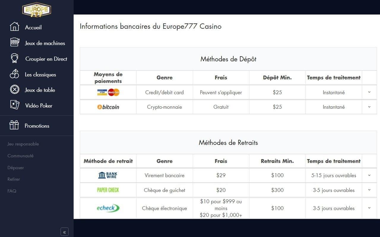 Modes paiement Europe 777