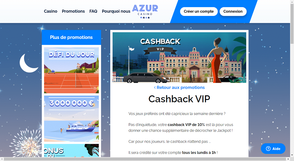 cashback sur azur casino