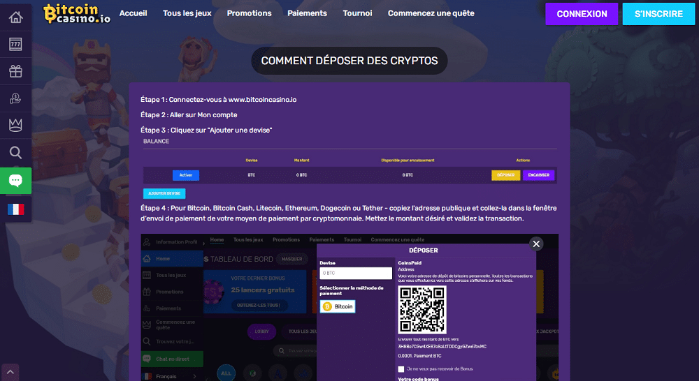 comment deposer des cryptos sur bitcoincasino