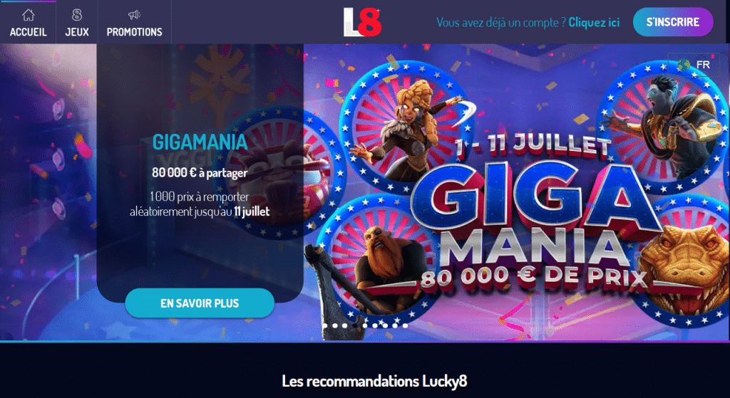 Promotion Gigamania sur Lucky8 Casino