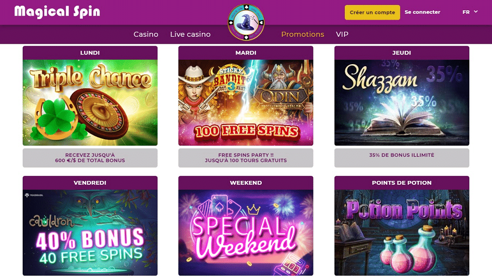 Bonus et promotions magical spin casino