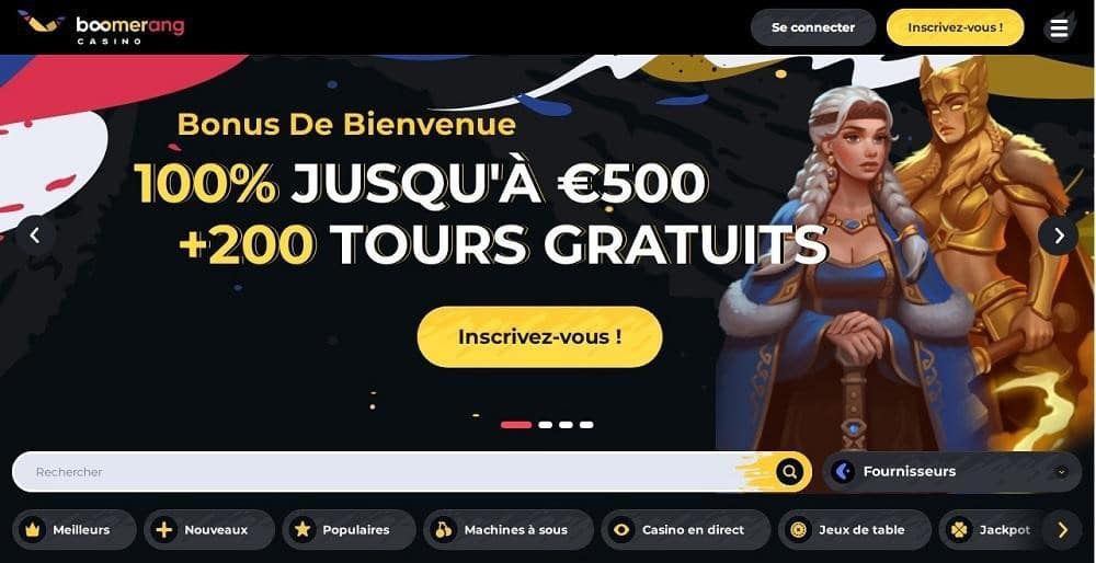 Boomerang Casino bonus bienvenue