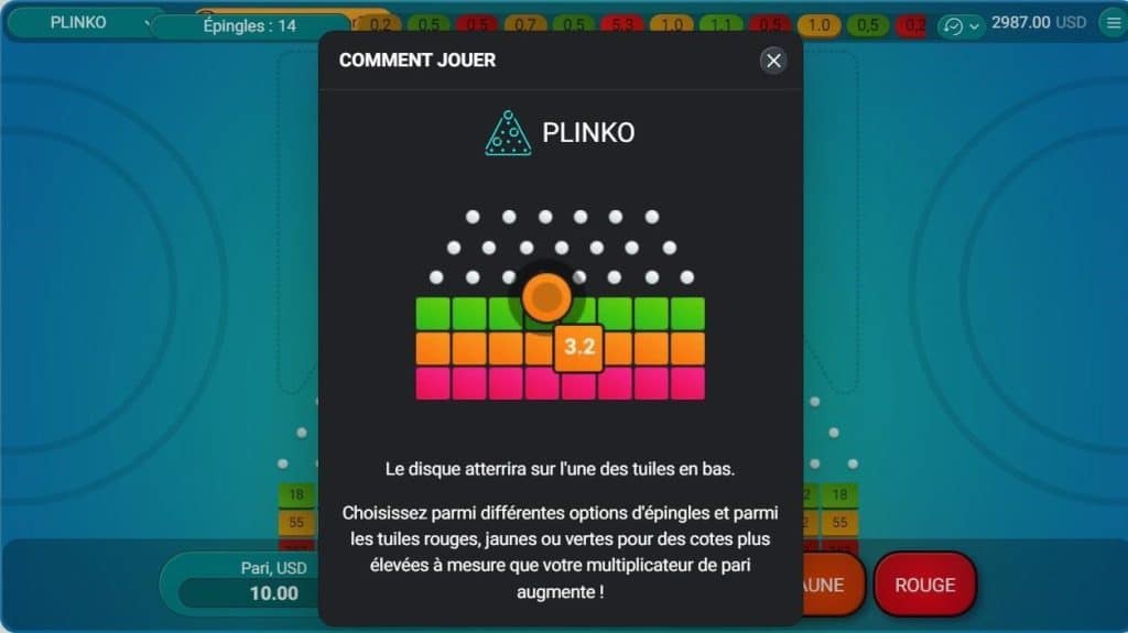 règles mini jeu plinko