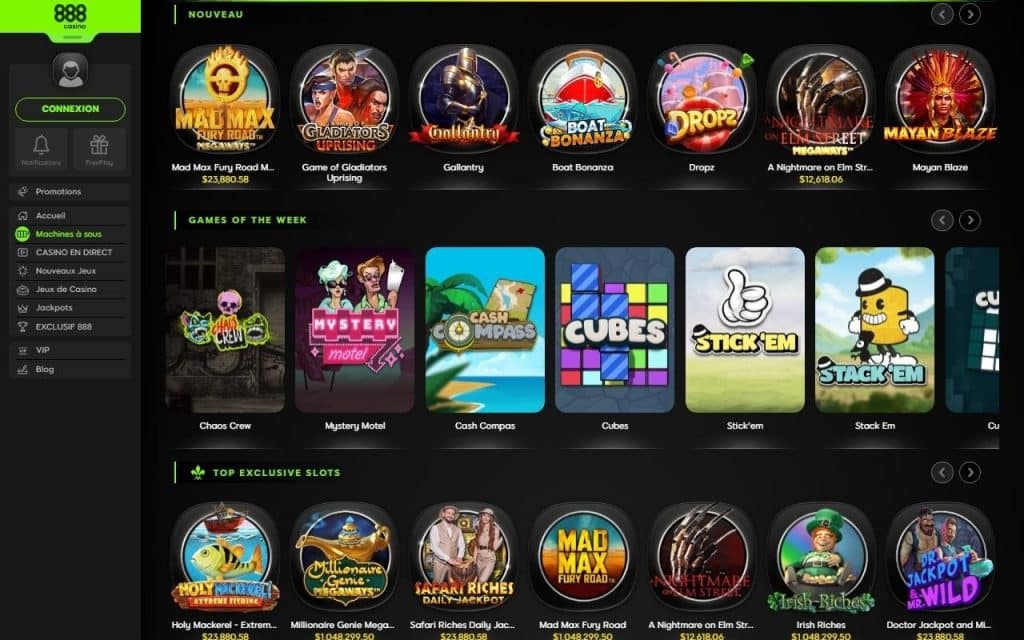 888 Casino jeux