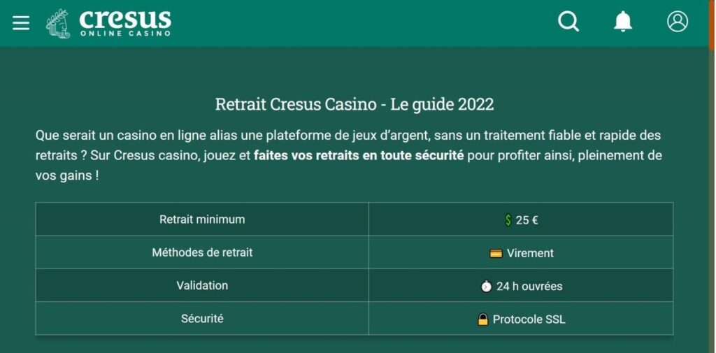 retrait Cresus Casino guide