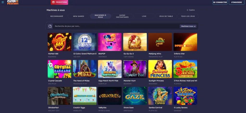 jeux machines a sous sur Casino Peaches