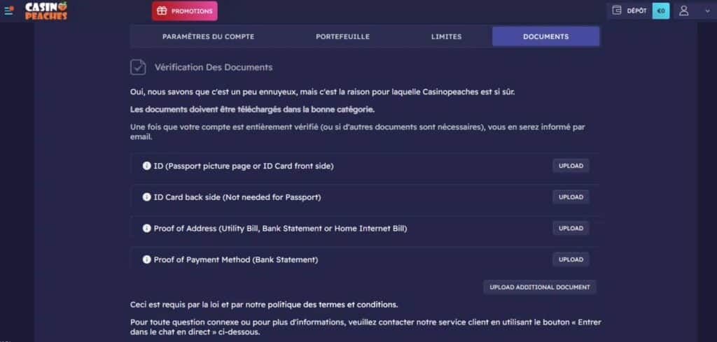 verification documents casino peaches