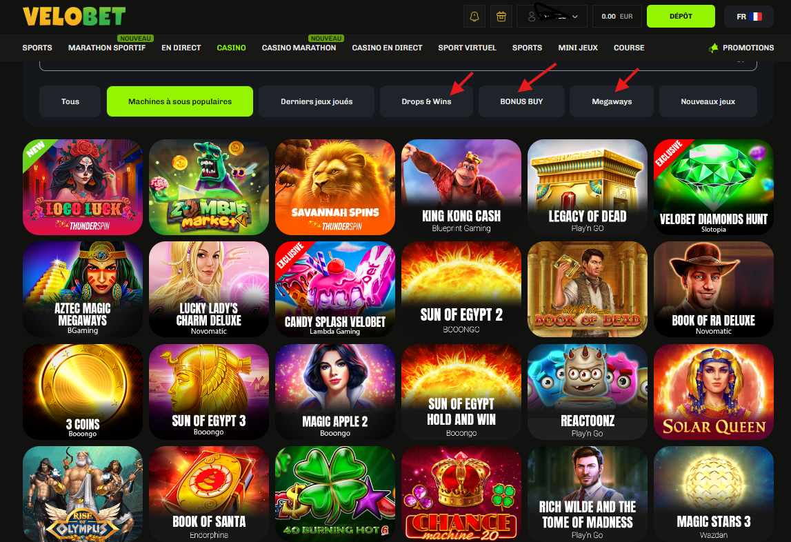 Catalogue de jeux velobet