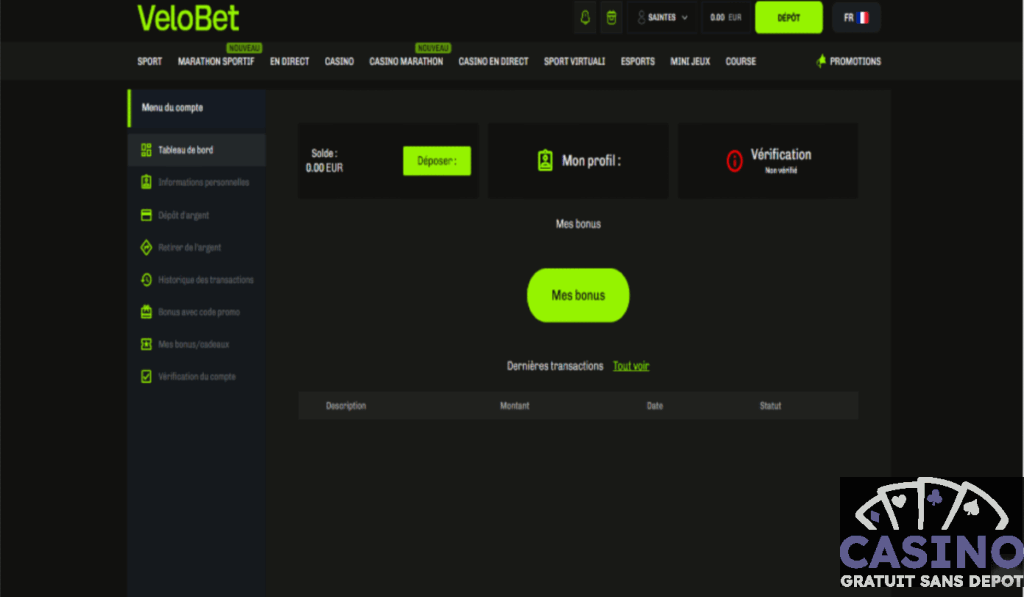 Velobet étape 3 : bonus sans dépôt