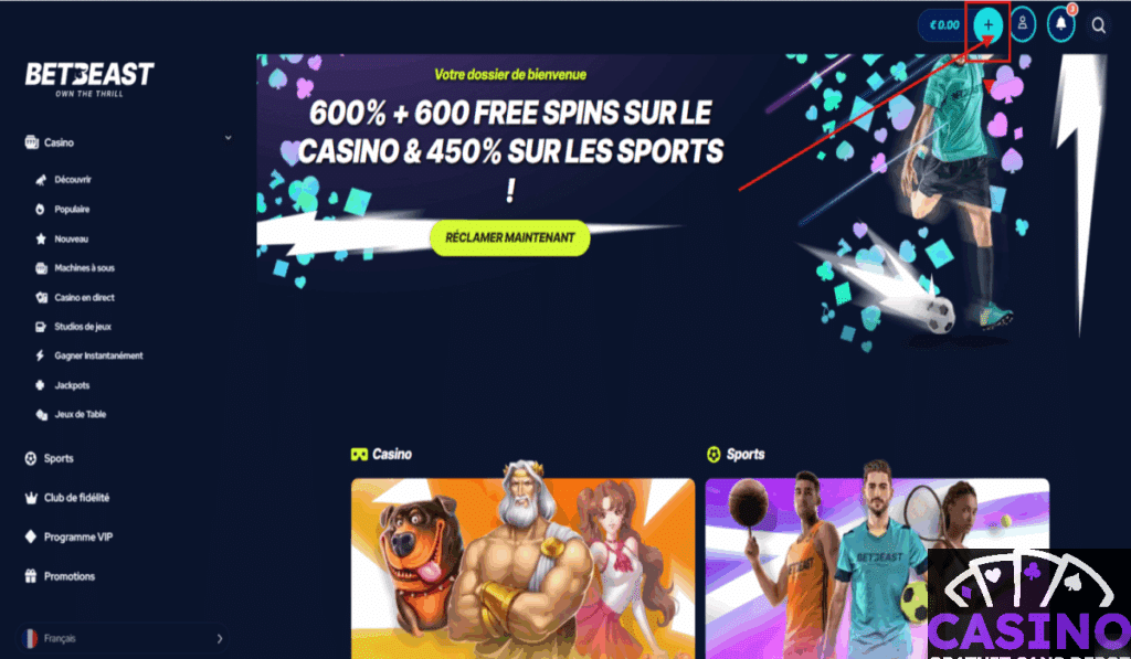 BetBeast faire un dépôt étape 1