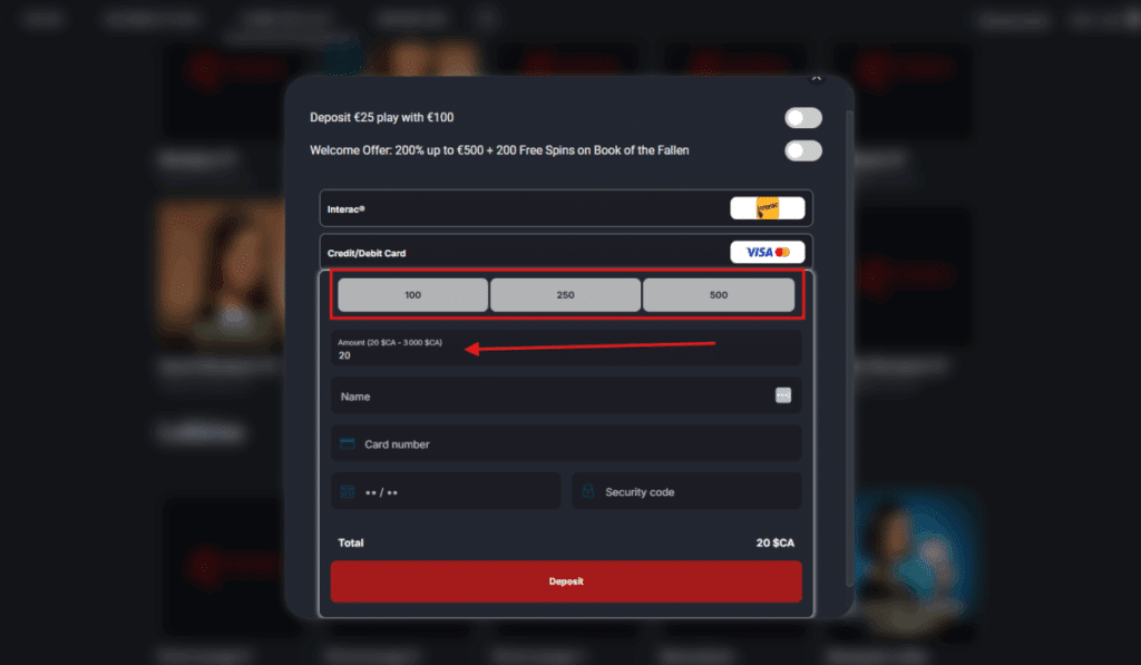 Etape 3 : Indiquez le montant de votre dépôt 
