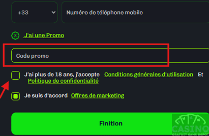 inscrire le code promo