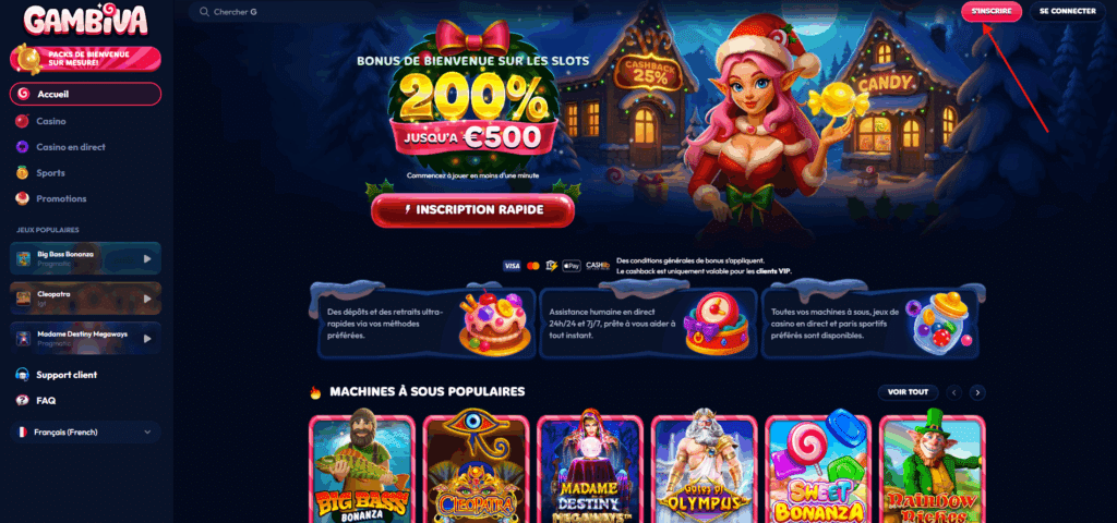 Etape 1 : Allez sur le site du casino en ligne Gambiva