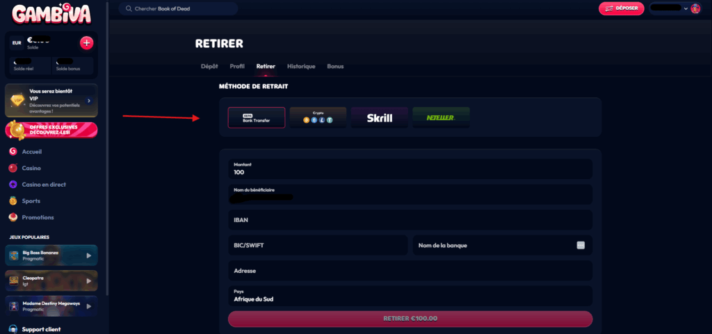 Etape 2 : Formulaire demande de retrait