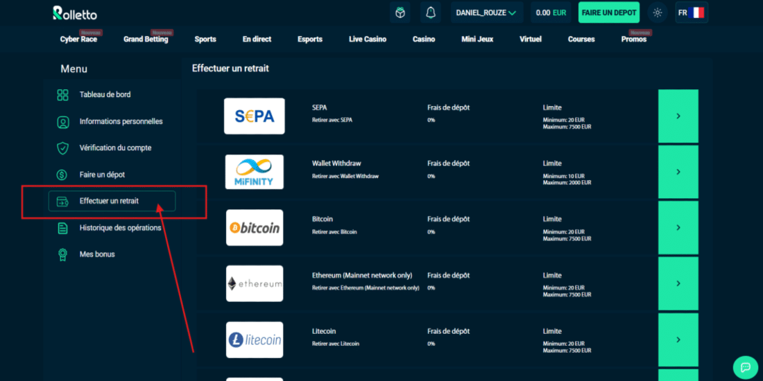 Faire une demande de retrait