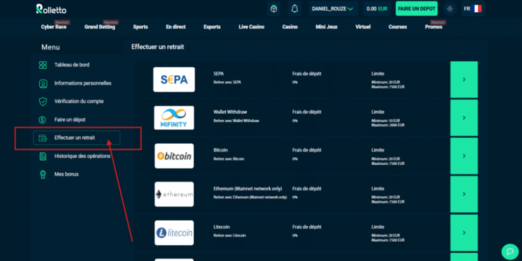 Faire une demande de retrait