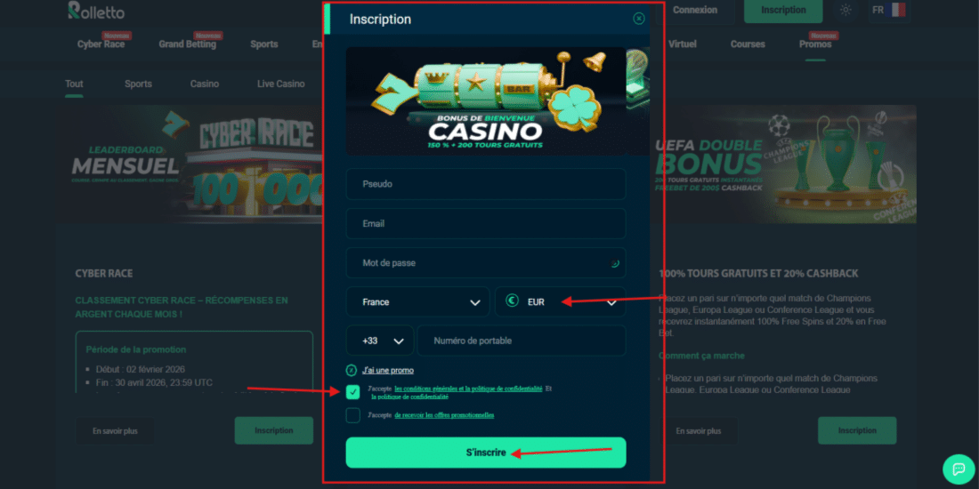 etape 2 : Remplir le formulaire inscription