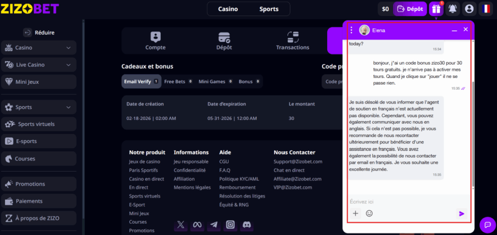 Zizobet test support