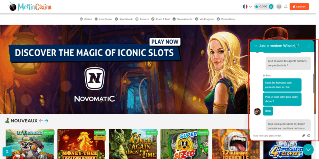 support chat merlin casino